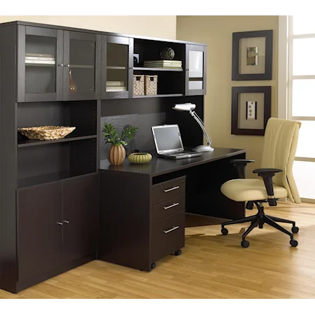 Desk and Hutch Group With Mobile File Pedestal and Bookcase